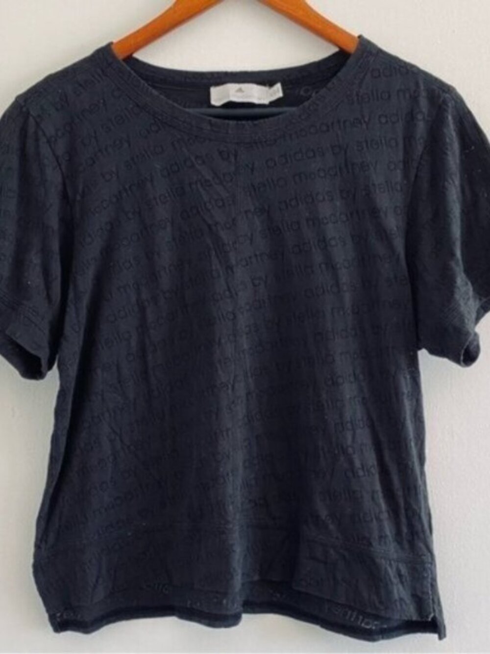 Adidas Stella McCartney T Shirt Black Logo Spell Out Crewneck Womens Boxy XS